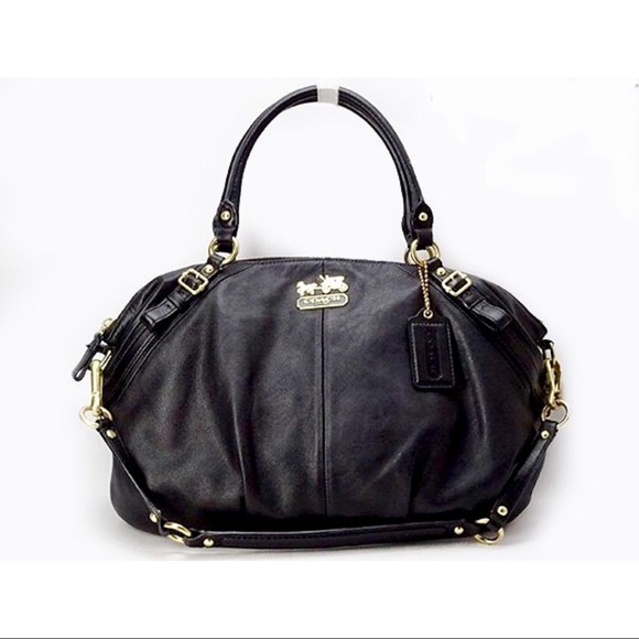 COACH | Coach Madison Sophia Black Leather Satchel Shoulder Bag w/ Red Lining - Picture 16 of 16